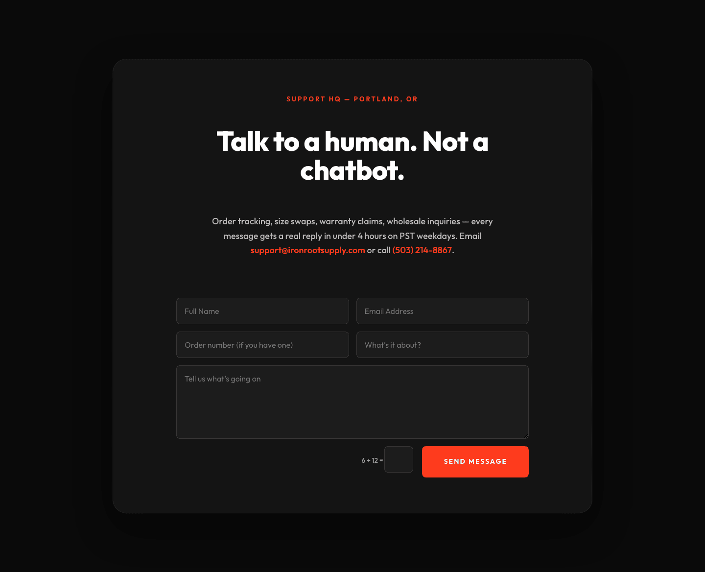 Bold Ecommerce Contact Form Layout for Divi 5 — Ironroot