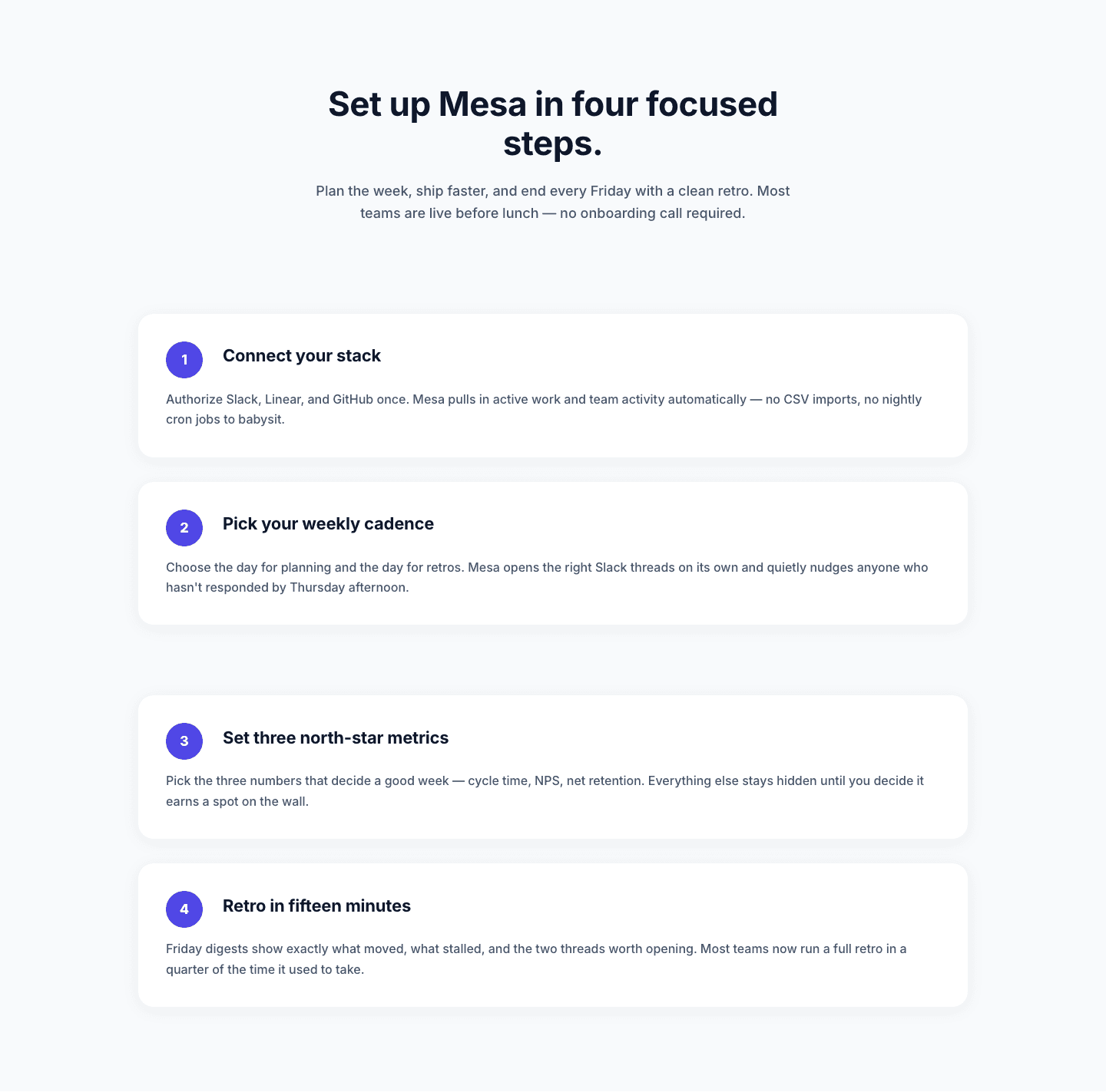Minimal SaaS Four-Step Setup Cards Layout for Divi 5