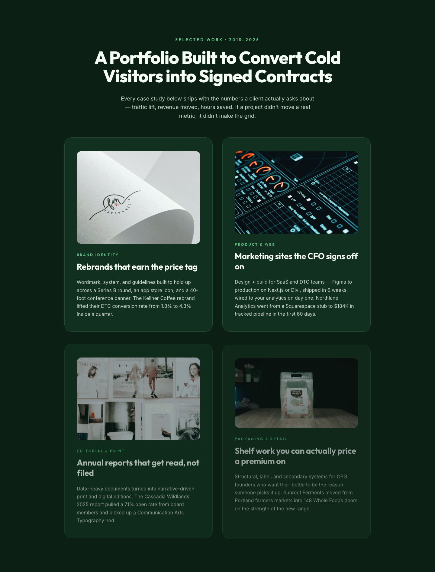 Bold Portfolio Features Grid — Divi 5 Case Study Layout
