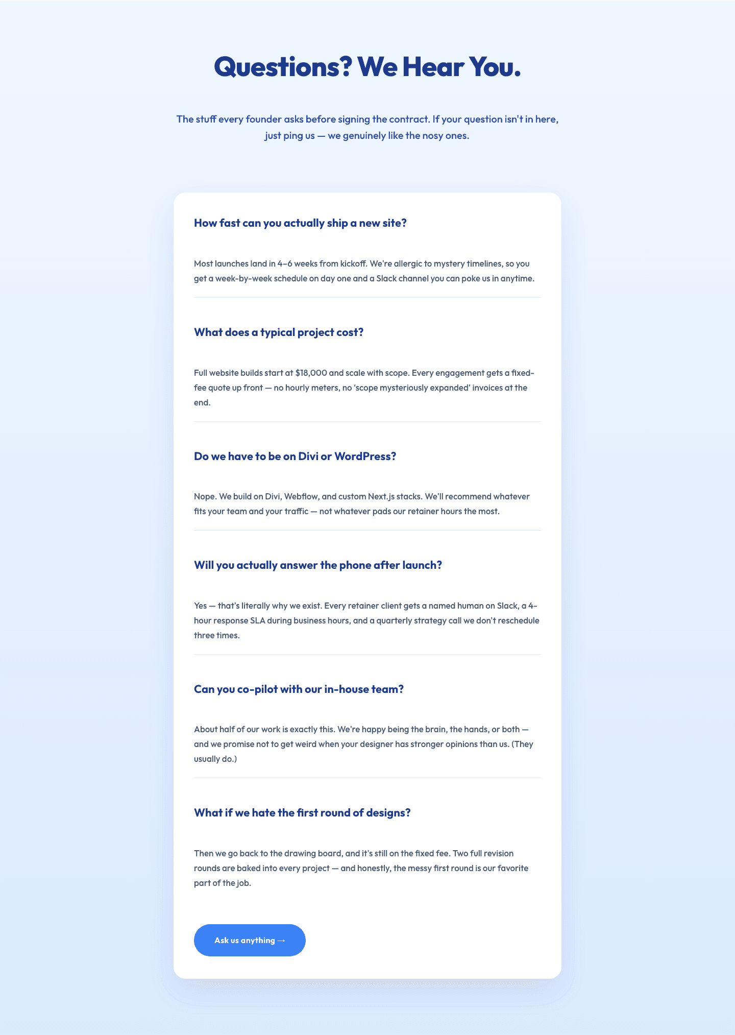 Playful Agency FAQ Section — Free Divi 5 Layout