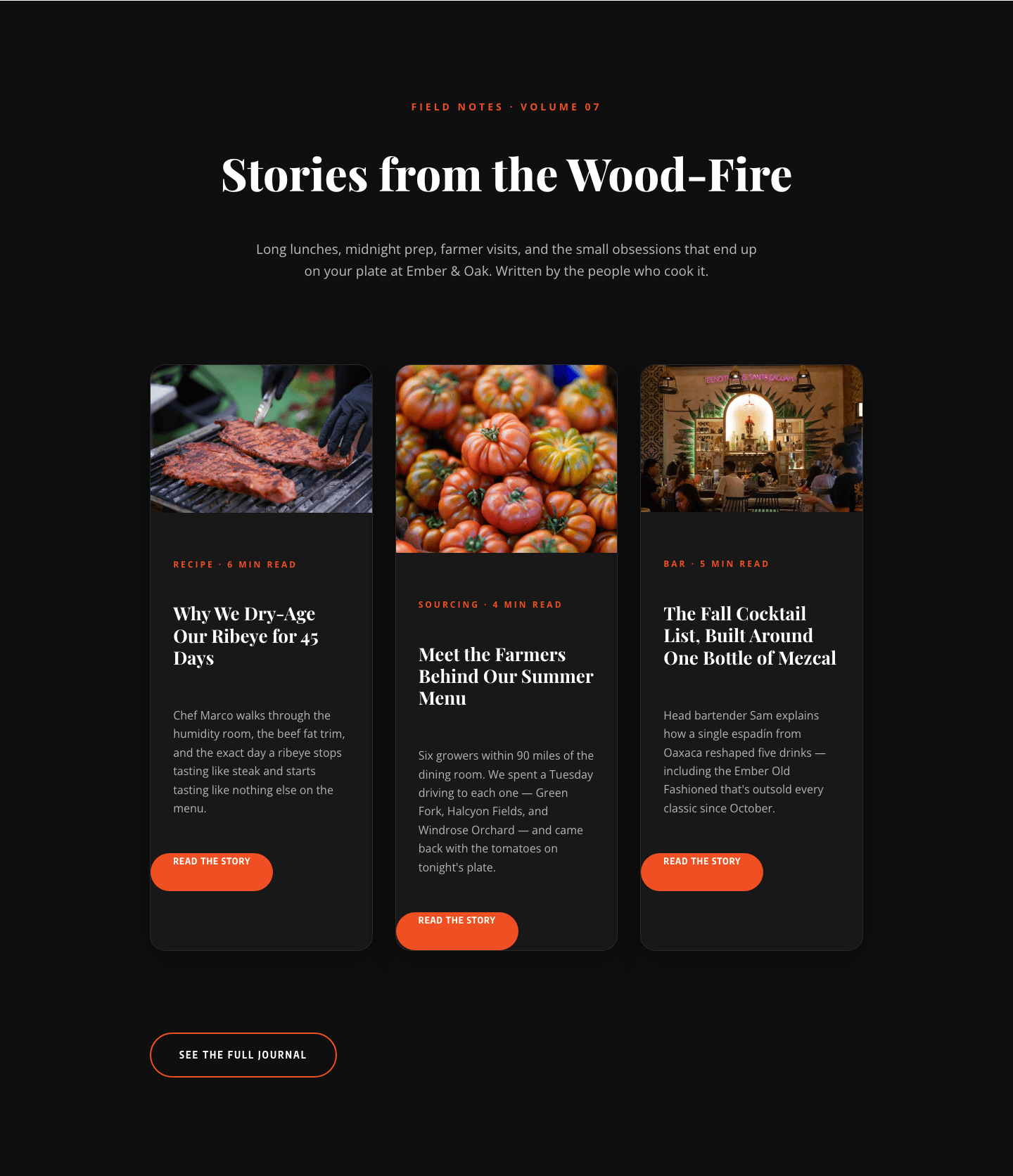 Bold Restaurant Blog Layout for Divi 5 — Wood-Fire Journal