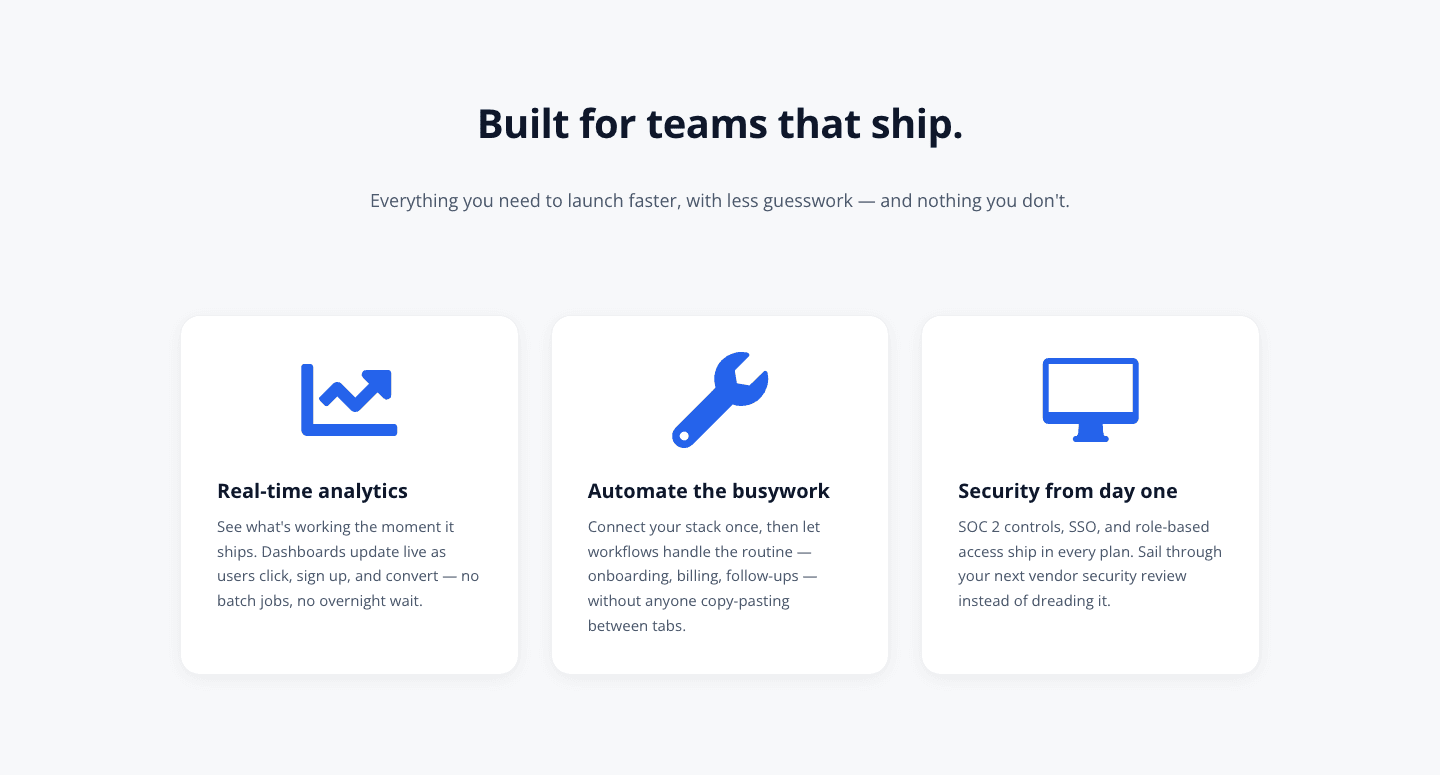 SaaS Feature Cards — Minimal 3-Column Divi 5 Layout
