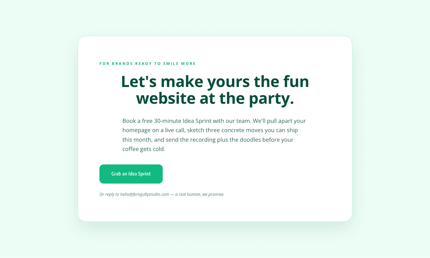Playful Agency CTA — Idea Sprint Booking Card
