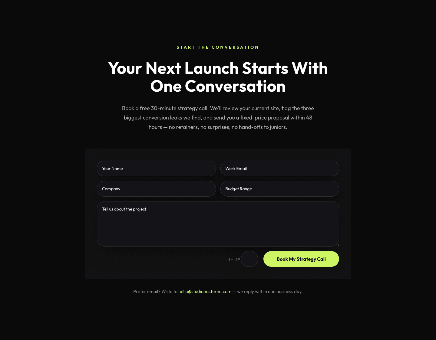 Dark Agency Contact Form — Book a Strategy Call Divi 5 Layout