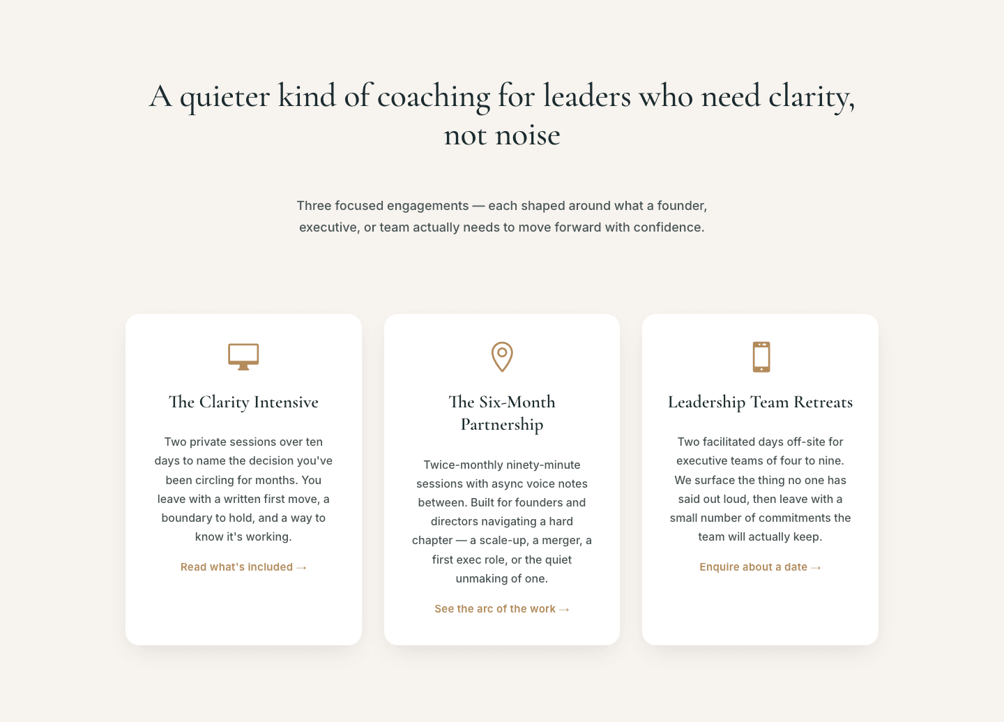 Elegant Coaching Services Cards — Divi 5 Layout