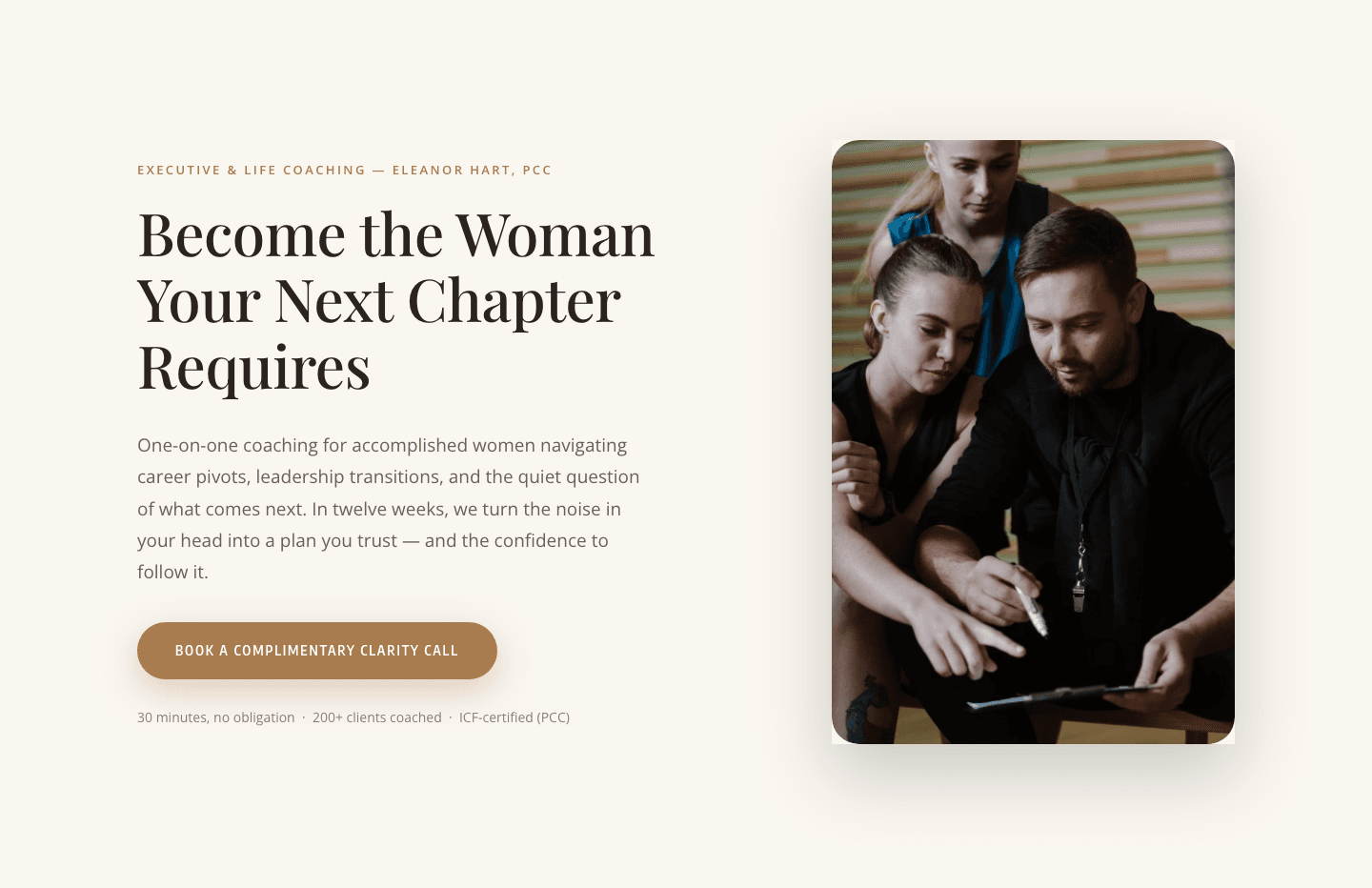 Elegant Coaching Hero Section — Divi 5 Layout with Clarity Call CTA