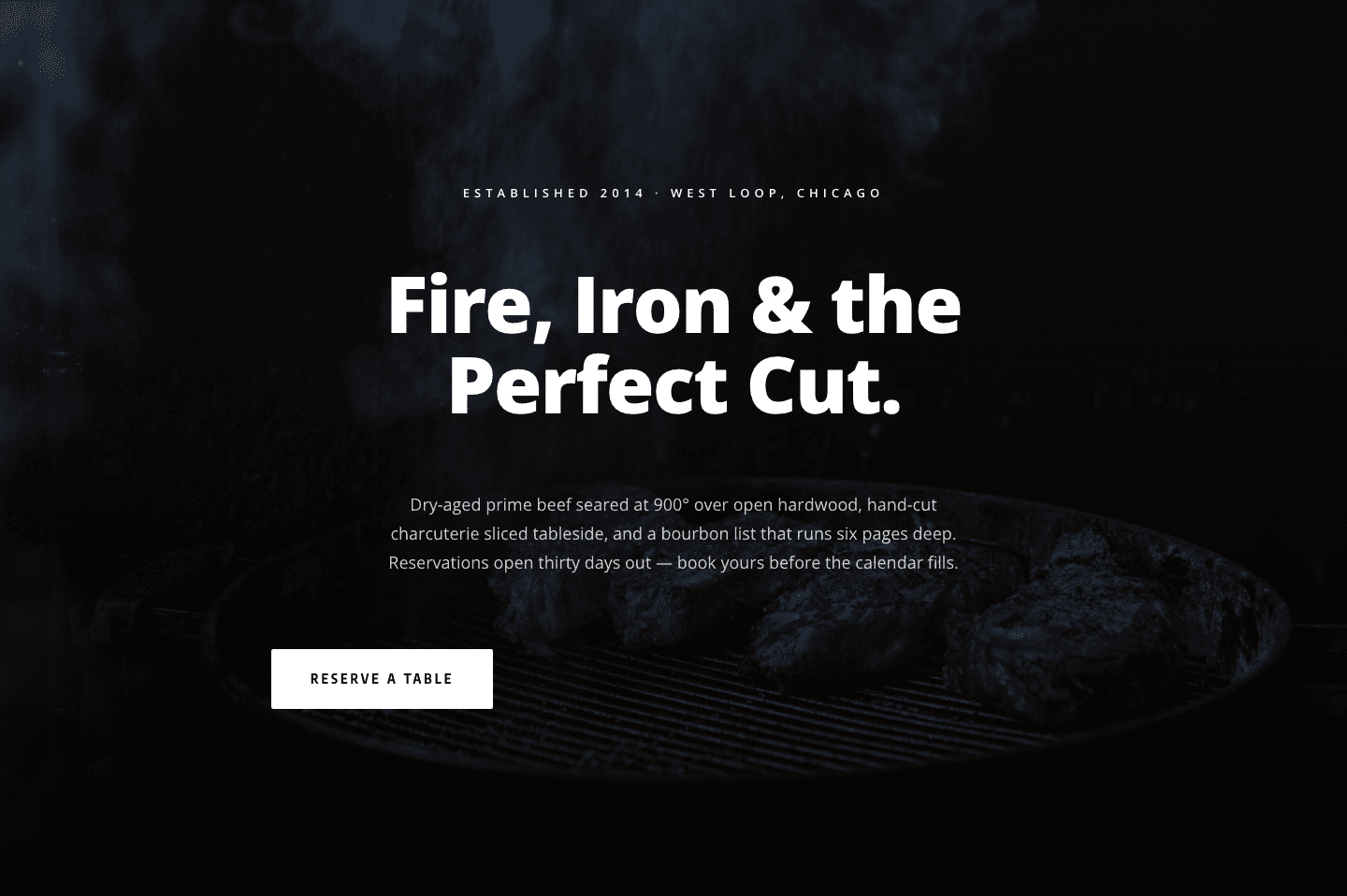 Blackline Chophouse Hero — Bold Steakhouse Divi 5 Layout