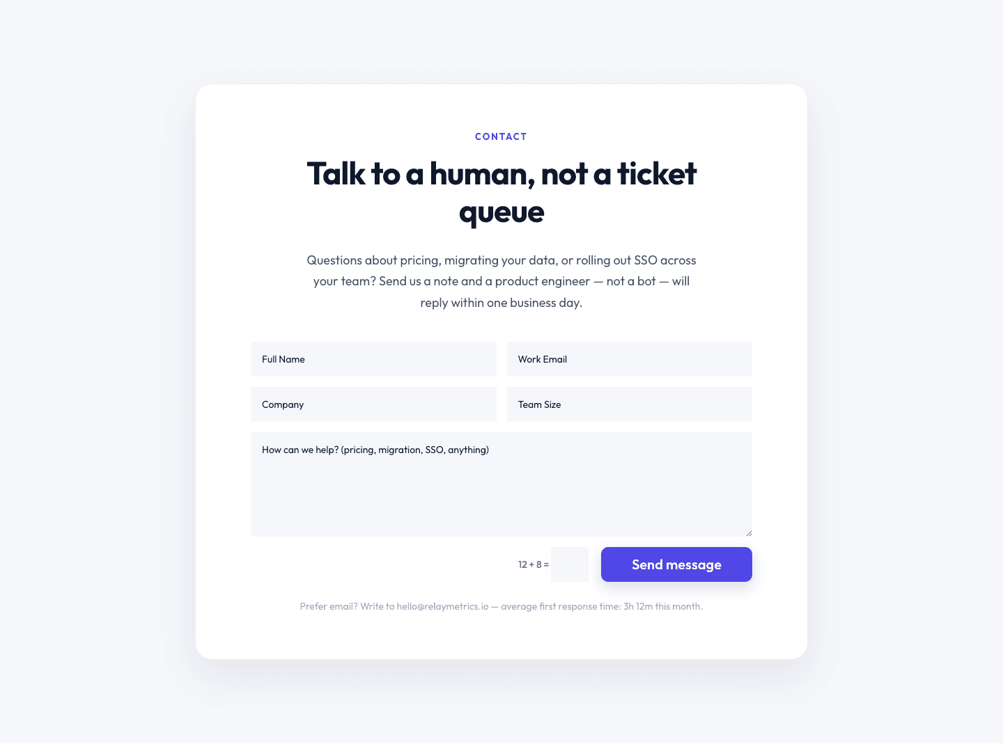 Minimal SaaS Contact Form Section — Divi 5 Layout
