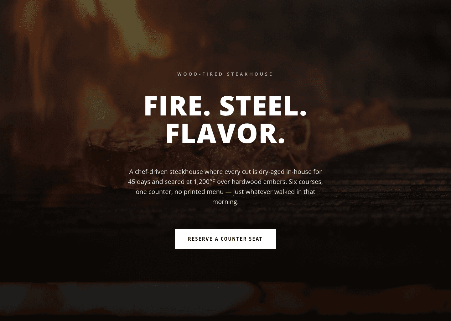 Bold Steakhouse Hero Section for Divi 5 — Dark Monochrome Restaurant Layout
