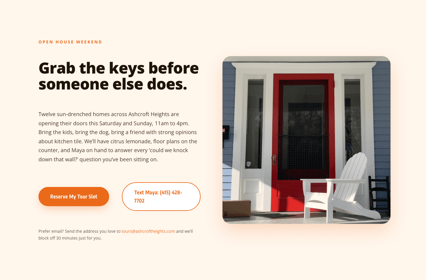 Playful Real Estate CTA — Open House Weekend Tour Booking