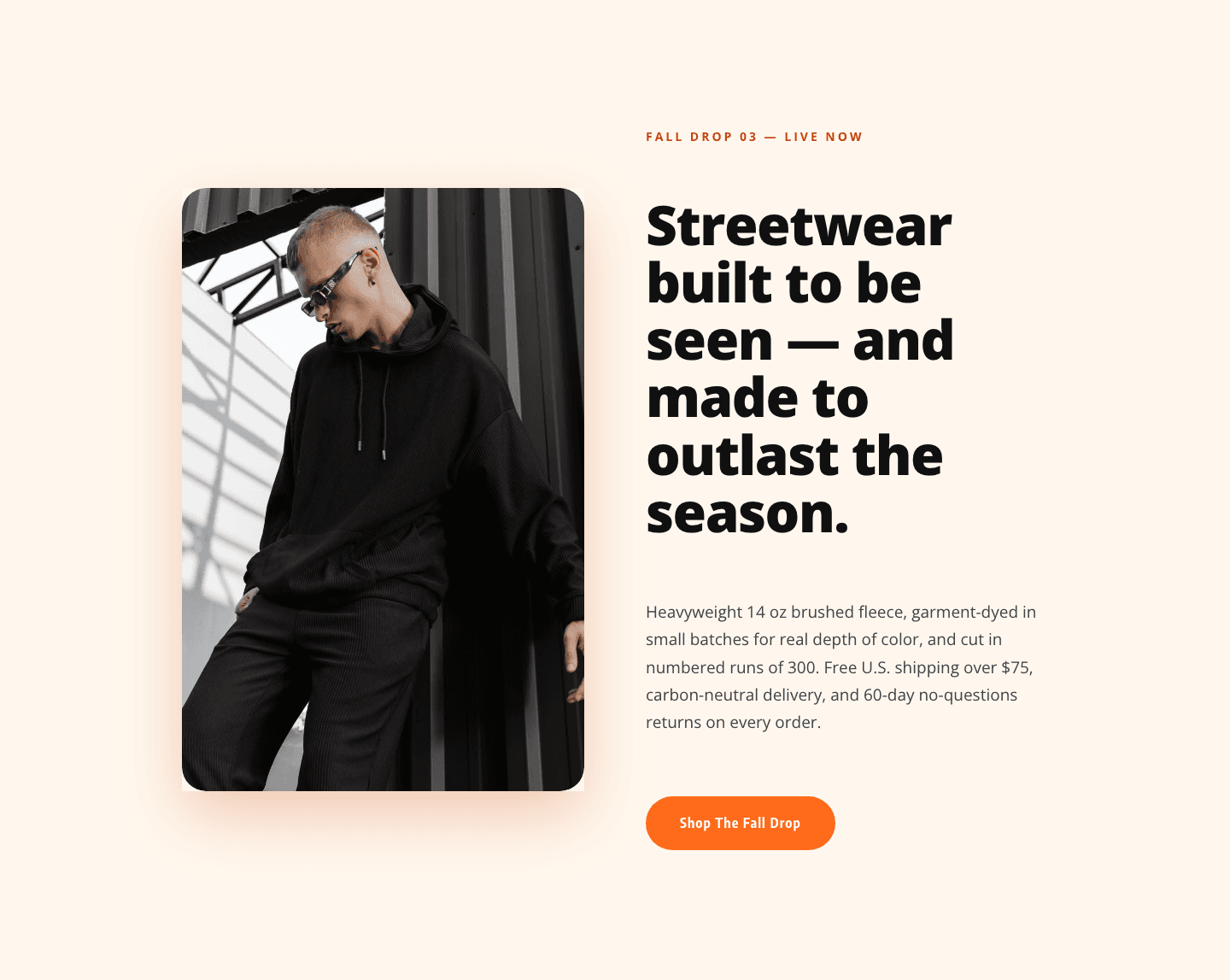 Ember & Oak Fall Drop Hero — Bold Ecommerce Divi 5 Layout