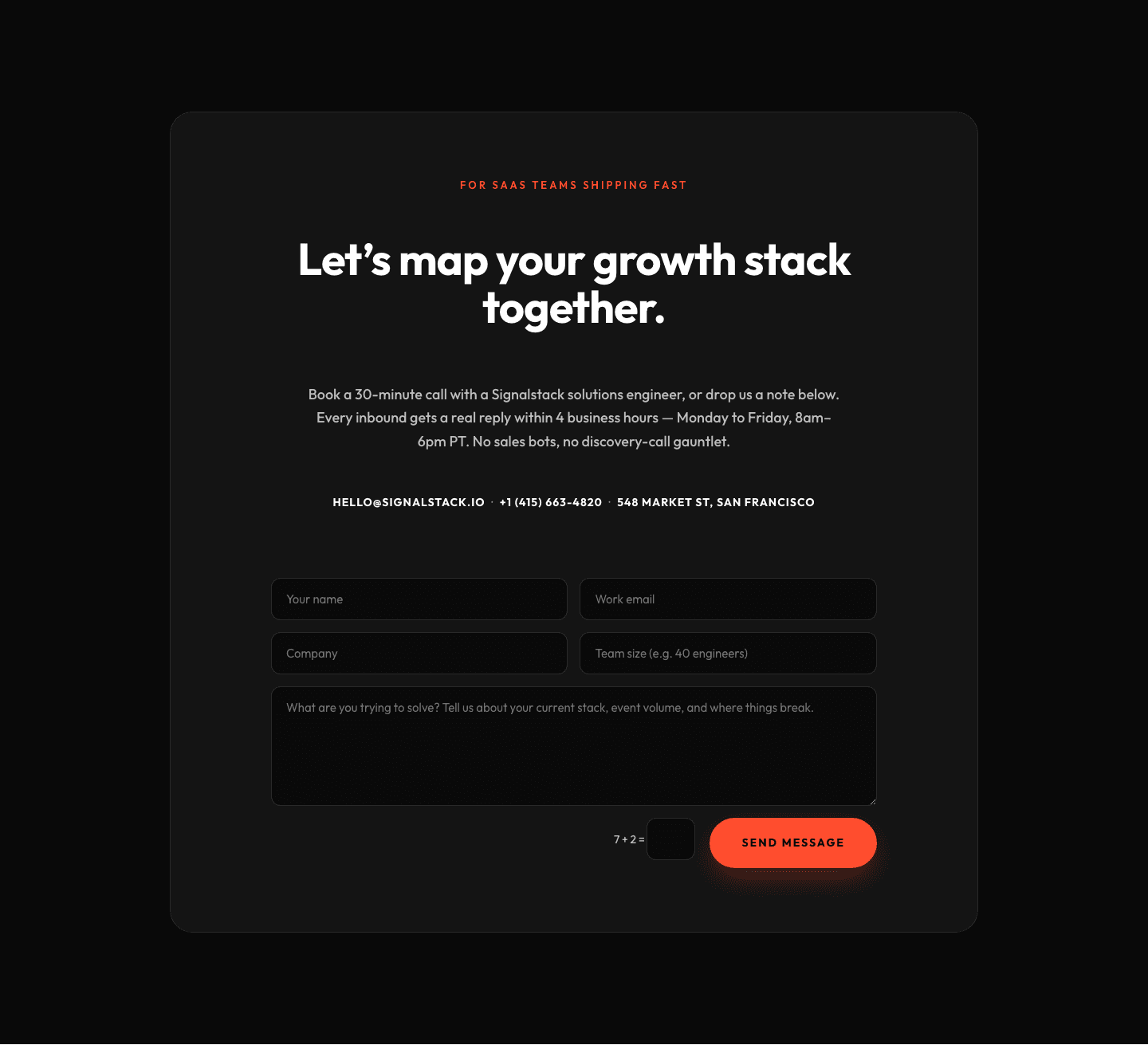 Bold Dark SaaS Contact Section with Inline Form — Divi 5 Layout