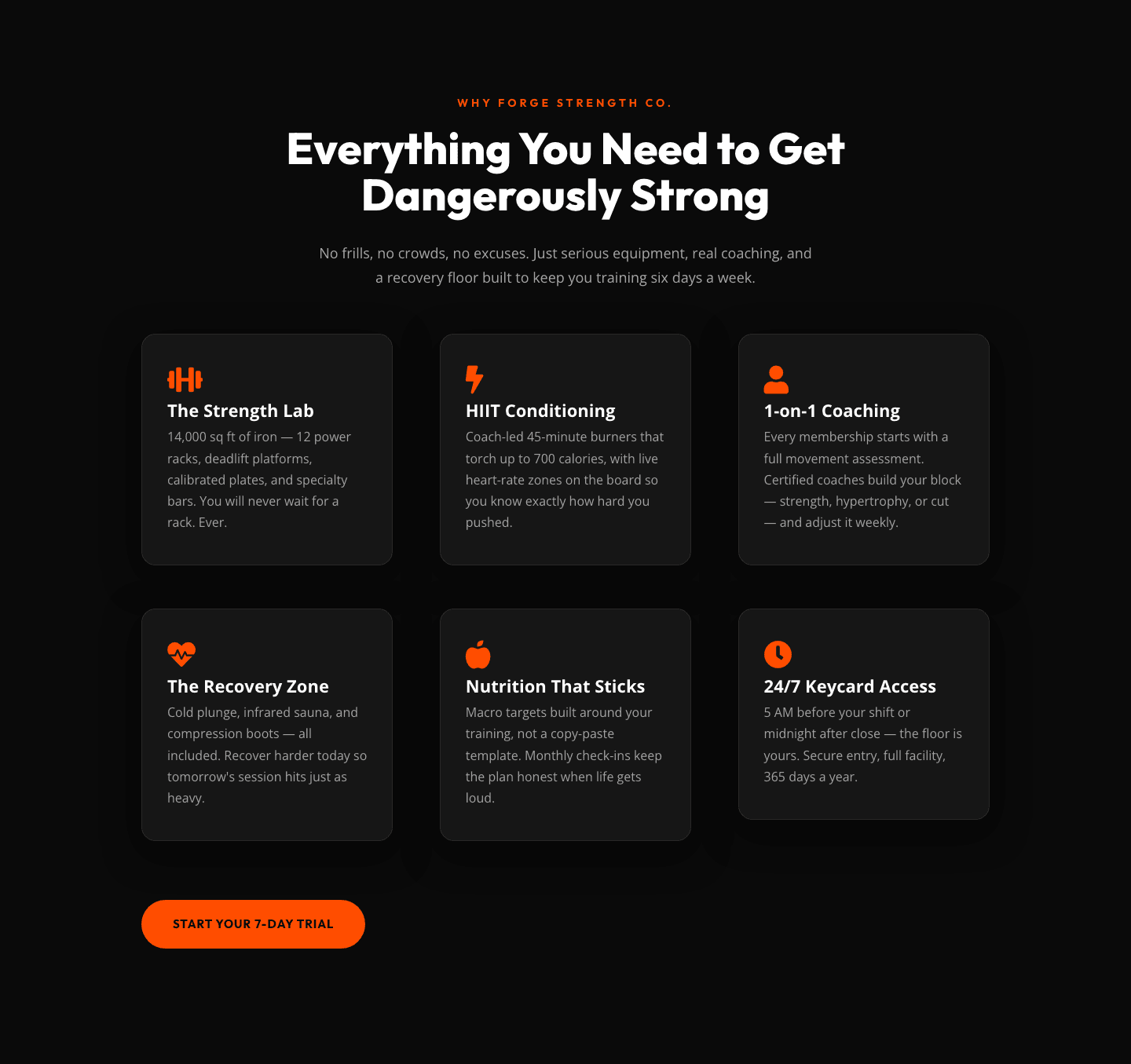 Bold Fitness Features Section — Dark Gym Layout for Divi 5