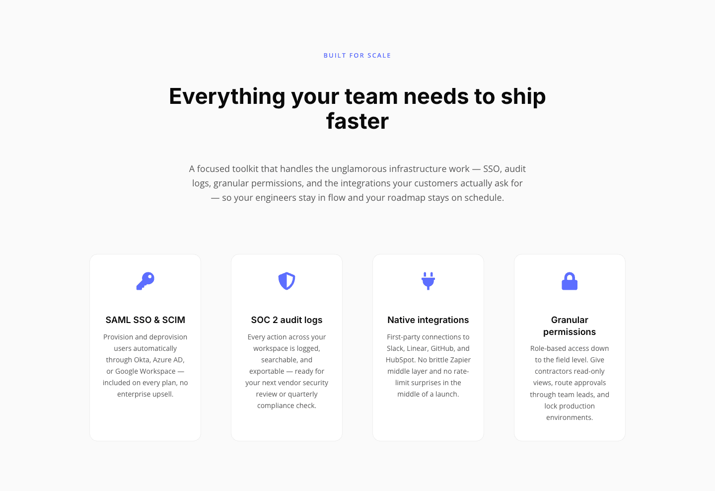 Minimal SaaS Features Section — 4-Column Icon Grid for Divi 5