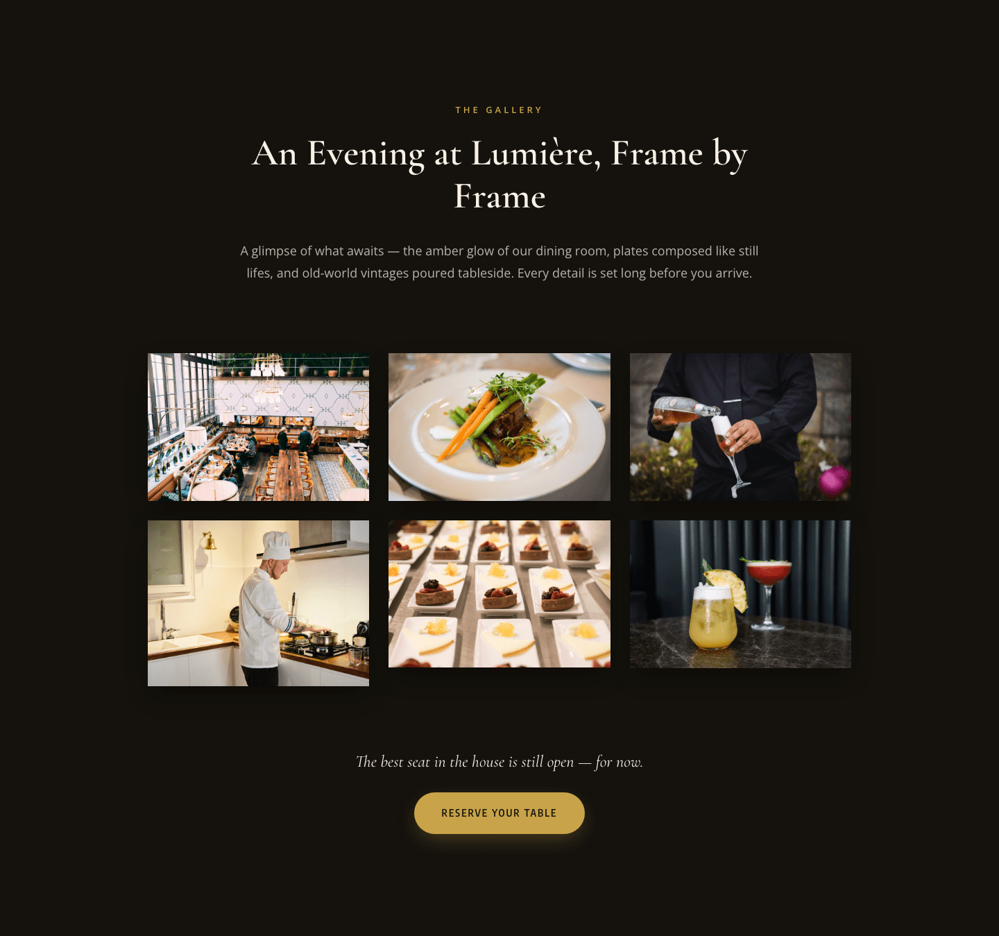 Elegant Restaurant Gallery Divi 5 Layout — Dark & Gold Photo Grid