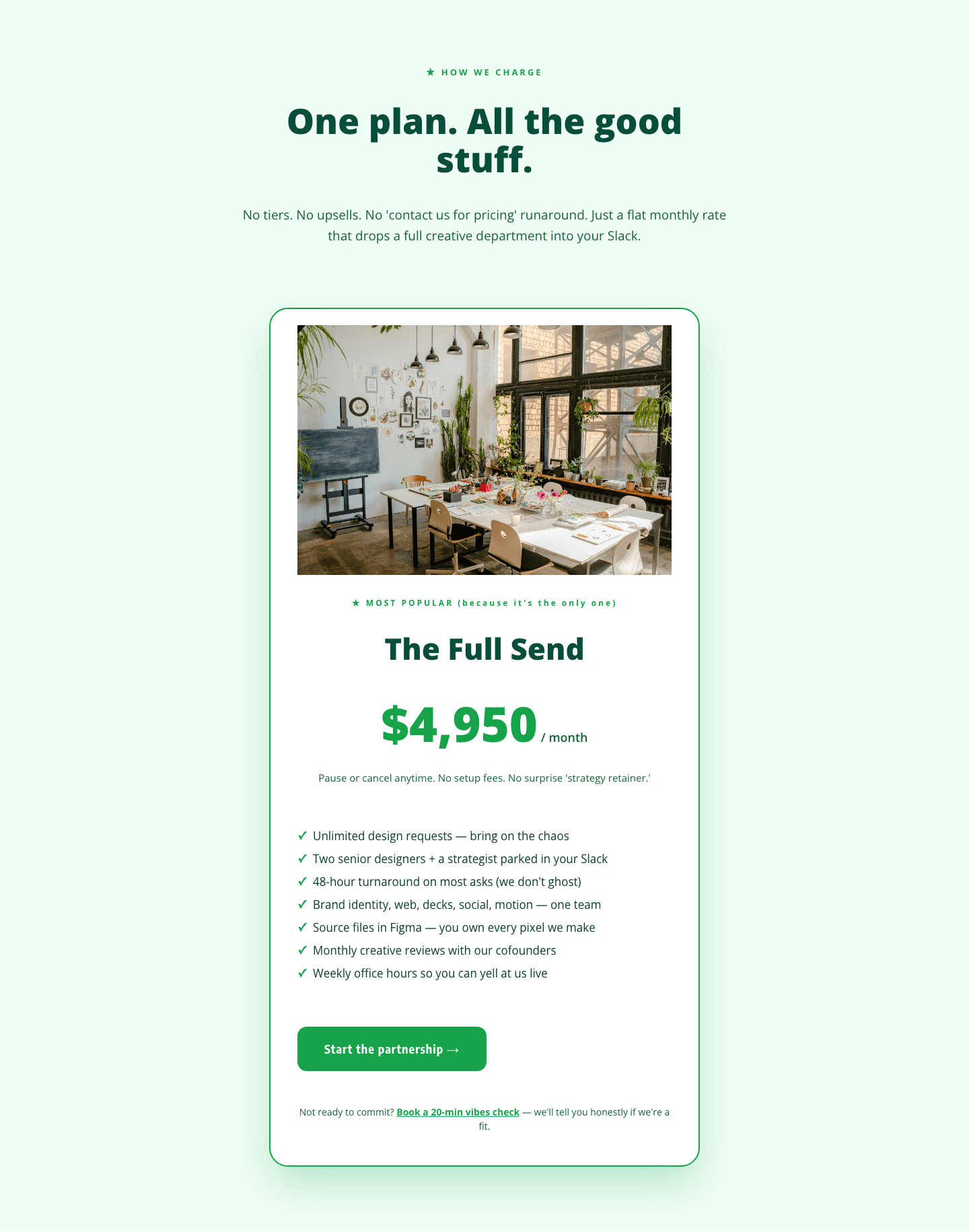 Playful Agency Pricing Section — Flat-Rate Divi 5 Layout