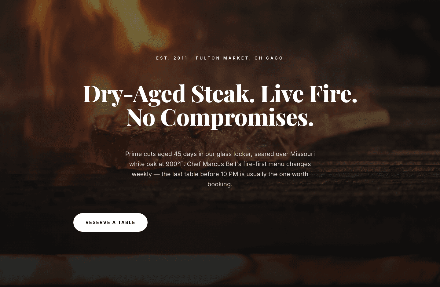 Bold Steakhouse Hero Layout for Divi 5 — Fire & Dry-Aged