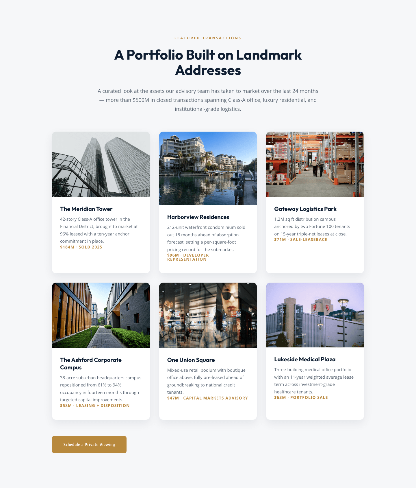 Corporate Real Estate Featured Listings Gallery — Divi 5 Layout