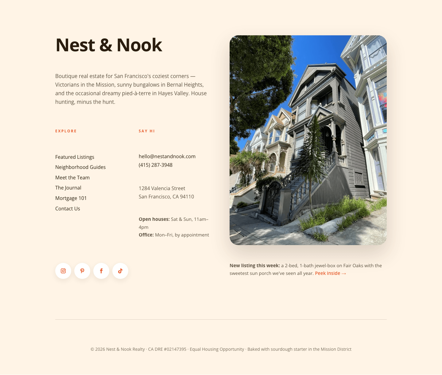 Playful Real Estate Footer — Warm, Boutique Divi 5 Layout