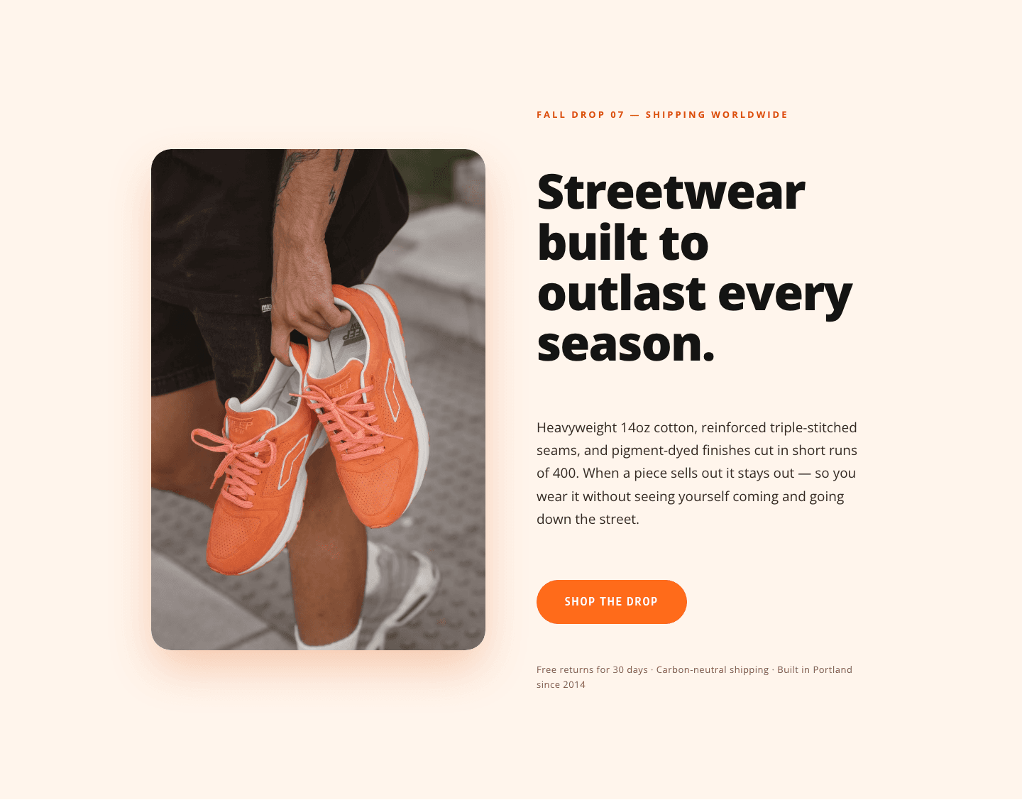 Amberwave Supply Fall Drop 07 Hero — Bold Streetwear Divi 5 Layout