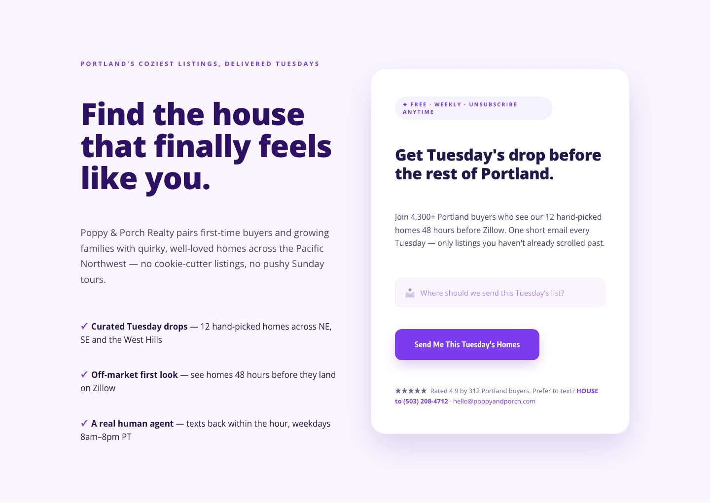 Playful Real Estate Hero — Weekly Listing Drop Signup | Divi 5