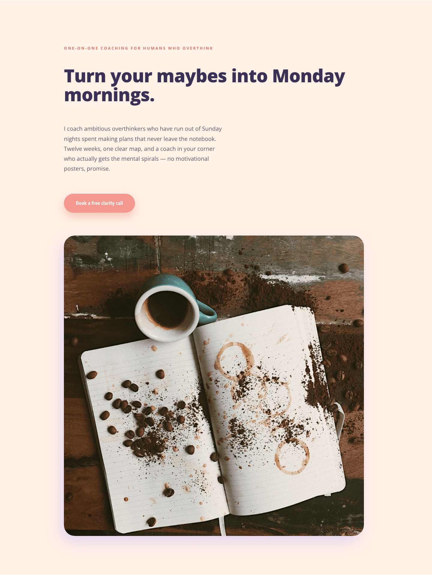Playful Coaching Hero for Overthinkers — Divi 5 Layout