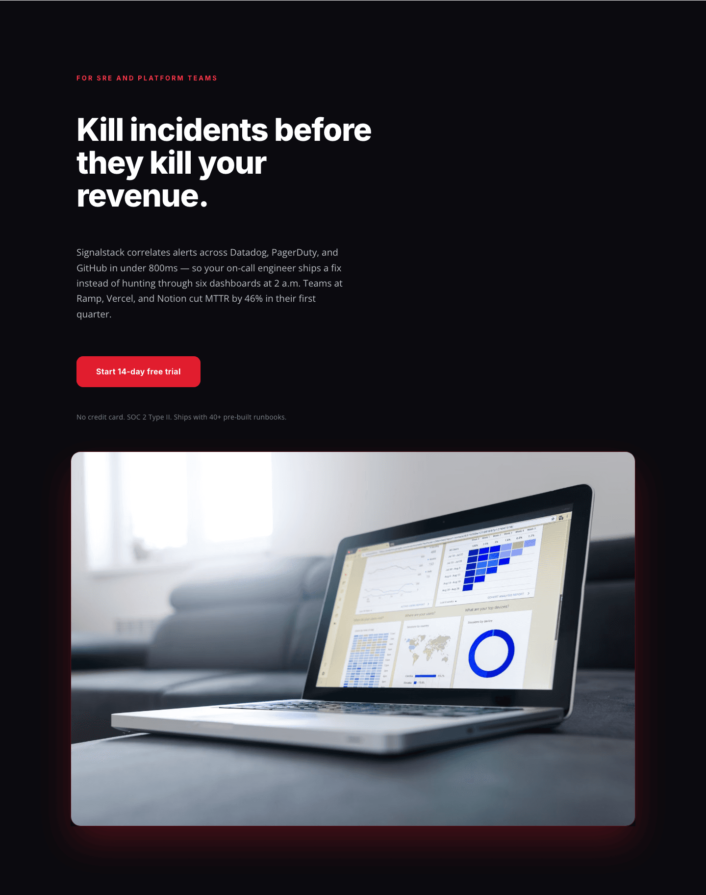 Signalstack SaaS Hero Section — Bold Red Split-Image Divi 5 Layout