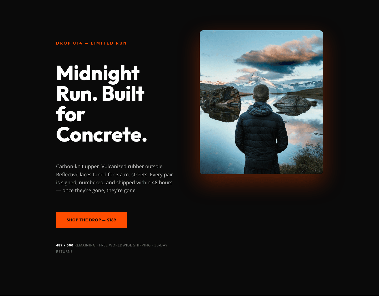 Midnight Run Drop 014 — Bold Ecommerce Product Hero